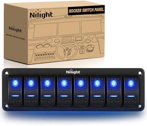 Nilight 8 Gang Rocker Switch Panel SPST On Off 5PIN Electrical Toggle Blue
