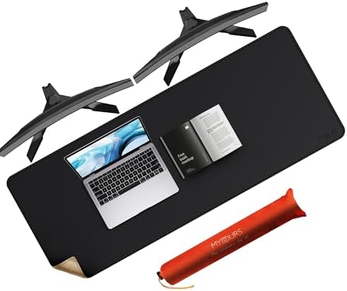 Mydours XXL Large 55" x 20" Gaming Desk Pad, PU Leather & Cork Base, Black