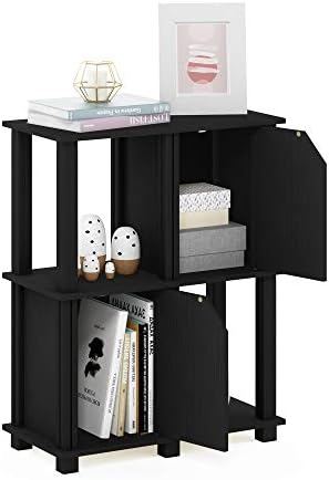 FURINNO Brahms Storage Shelf, 3-Tier, Black Oak/Black | Bookcase, Display Shelf with Open Shelf and Closed Storage, for Organization and Storage, Living Room, Garage, Home Office