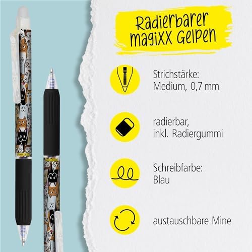 Online magiXX Cat Erasable Pen Blue Erasable with 0.7 mm Line Width Rollerball Pen for Learning to Write, Office, Erasable Pen Set, Erasable Ballpoint Pen for Students