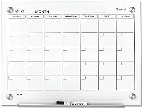 Quartet Dry Erase White Board 24"W x 18"H Glass Calendar, Magnetic Planning Board, White (GC2418F)