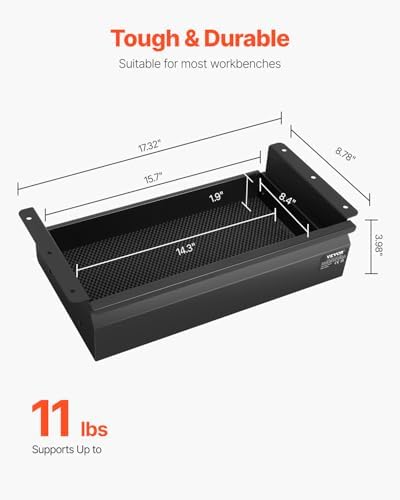 VEVOR Under Desk Drawer Slide Out, 16 inch Attachable Desk Drawer for Sit Stand Workstation, Hidden Under Counter Drawers for office Home, Black