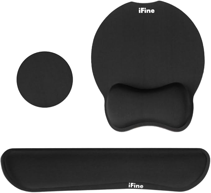 iFine Upgrade Enlarged Superfine Fibre Soft Smooth Memory Foam Ergonomic Mouse Pad & Keyboard Wrist Rest for Desktop Laptop Mac Gaming Office School or Home for Stress Free Typing (Black with Coaster)