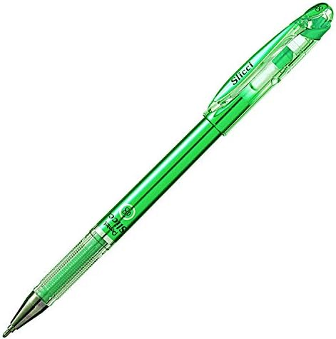 Pentel Arts Slicci Metallic 0.8 mm Needle Tip Gel Pen, Metallic Green Ink, Box of 12 (BG208-MD)