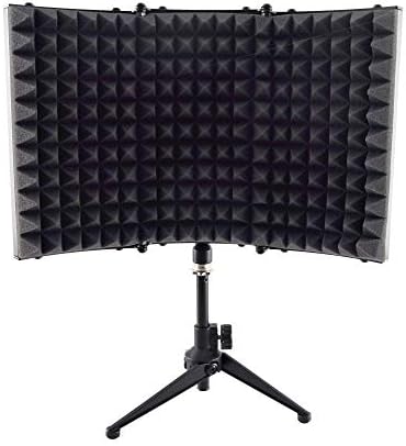 Pyle Sound Isolation Recording Booth Shield - 2" Thick Foldable Studio Microphone Dampening Filter Foam Cube, Audio Acoustic Noise Isolator Platform Pads w/ Wedgie Padding, Tripod Base Stand