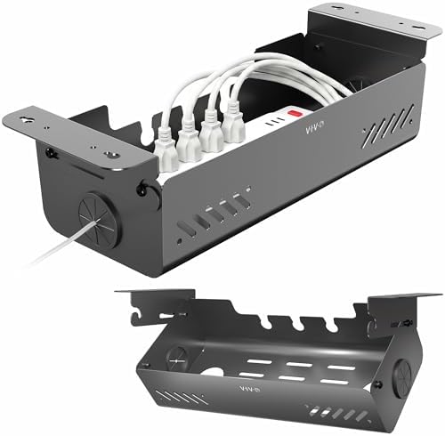 VIVO 19 inch Screw-On Under Desk Cable Management Box with Flip-Open Lid, Easy-to-Open Steel Cord and Power Strip Organizer, Cable Organizer Tray, 11lbs Capacity, Black, DESK-ACMB20-S