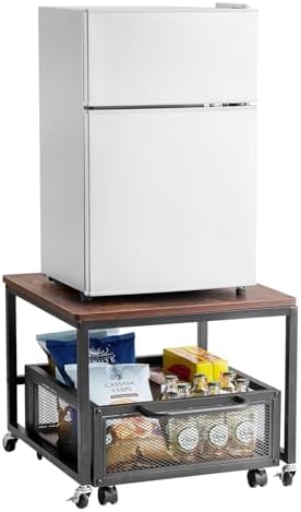 VEVOR Mini Fridge Stand with Storage, 198 lbs Mini Fridge Table with Movable Storage Cart & Swivel Wheels, Beverage Refrigerator Stand for Coffee Bar, Mini Fridge Organizer for Home Dorm, Dark Brown