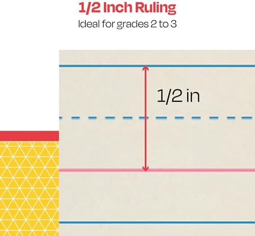 School Smart Zaner-Bloser Writing Paper, Handwriting Practice Lined Paper, Grade 3 Learning, 1/2 Inch Rule, 8 x 10-1/2 Inches, 500 Sheets