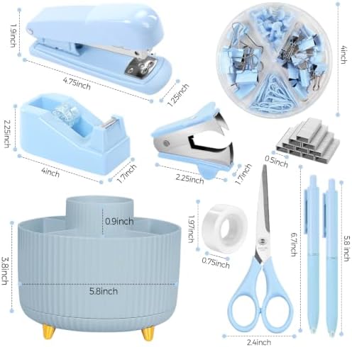 SKYDUE Blue Desk Accessories 11Pcs with Rotating Pen Holder for Desk