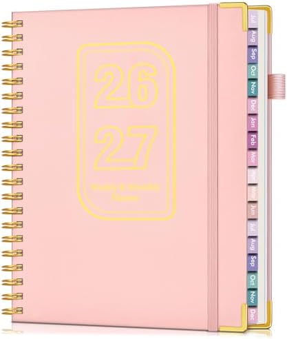 Academic Planner 2026-2027, 18 Months Weekly and Monthly Hardcover Planner, July 2026 - December 2027, 8.5" x 11" A4 Large Daily Calendar Planner Book with Tabs, Spiral College School Agenda Organizer for Student Teacher, Pink