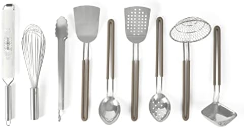Martha Stewart 9-Piece Stainless Steel Kitchen Gadget & Tool Set – Prep and Serve Utensils, Durable & Rust-Resistant, Dishwasher Safe Cooking Accessories