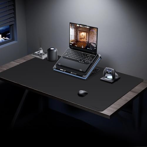 Mydours 43" x 24" XXL Large Desk Mat, PU Leather Full Desk Mouse Pad, Black