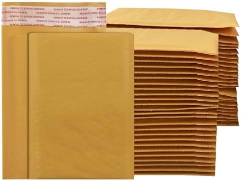 Amazon Basics Kraft Bubble Self-Seal Padded Envelopes for Shipping, 4" x 8" (Internal Size - 3.75" x 7"), Brown, 50-Pack