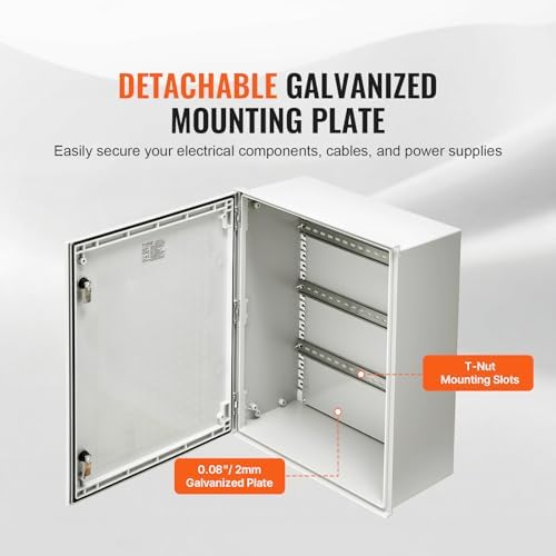 VEVOR Fiberglass Enclosure 19.7 x 15.7 x7.9" Electrical Enclosure Box NEMA 3X Electronic Equipment Enclosure Box IP65 Weatherproof Wall-Mounted Electrical Enclosure with Hinges & Quarter-Turn Latches