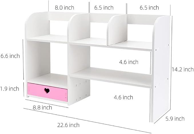 Cute Bookshelves Cute Bookshelf for Desk Kawaii Desk Organizer with Drawer Office Desk Organizers and Accessories Storage Home Decor Display (Pink)