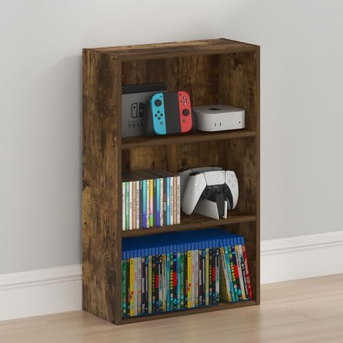 Furinno Basic DVD Shelf, 3-Tier CD Rack, Cube Storage, Amber Pine | 7 x 17 x 26, Open Shelf for DVD Blueray Game Disc, Organizer Media Shelf, for Living Room, Bedroom, Home Office
