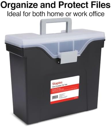 Staples Slim Portable File Tote, Letter Size, Black, 5/Carton | Lightweight totes for transporting and organizing hanging files.