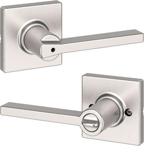 Kwikset Casey Door Handle, Satin Nickel | Interior Privacy Lock | For Bathroom and Bedroom | Reversible | Pack of 6
