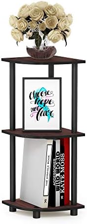 Furinno TURN-N-TUBE Corner Shelf, 3-Tier Corner Bookshelf, Display Storage Shelves with Open Shelves, for Organization and Storage, Living Room, Home Office, Garage, Dark Cherry