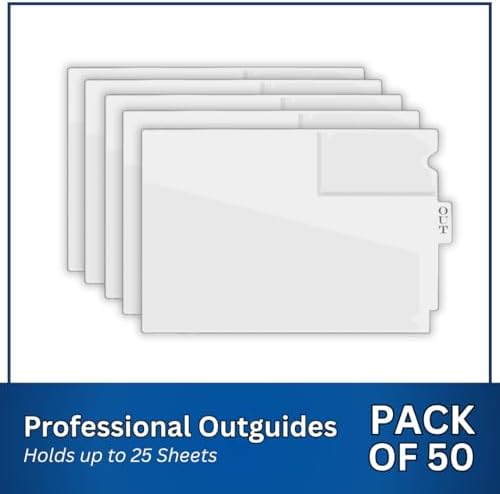 Doctor Stuff - Center Tab Vinyl Outguides, Diagonal Cut Front Pocket, Top Charge Out Slip Pocket, Plastic File Folder, Letter Size 9" x 13-1/4", Frosty Clear, 50/Box