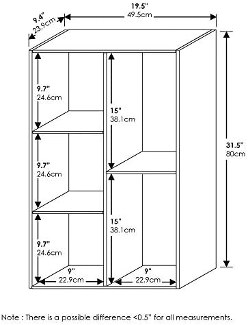 Furinno LUDER Book Shelf, 5-Cube Bookshelf, Easy Assembly Bookcase with Open Shelves, 9.4 x 19.7 x 31.5, for Living Room, Bedroom, Home Office, Darkwood