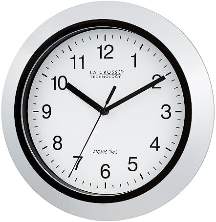 La Crosse Technology WT-3102S Atomic Analog Wall Clock, 10", Silver