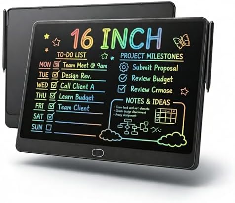 16 Inch Large LCD Writing Tablet for Kids, Colorful Reusable Electronic Doodle Board with Stylus, Educational Drawing Pad for Math Practice & Learning, Travel Essential Toys for Boys Girls (Black)