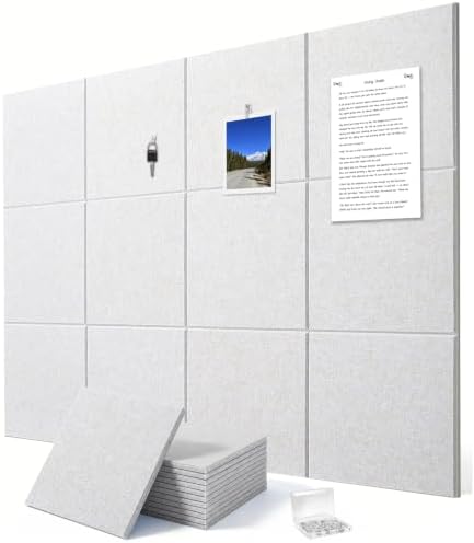 Felt Wall Tiles Bulletin Board Large Cork Board Alternative 12 Pack 11.81”x11.81”x0.47” Felt Pin Board Tack Board with Safe Removable Adhesive Tabs for Home Office School 48x36(Light Camel)