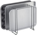 mDesign Pot Lid and Pan Rack — Metal Wire Rack for Cabinets, Pantries or Kitchen Surfaces — Freestanding Pan Stand with 5 Slots for Pans, Pots, Lids and Crockery — Dark Grey
