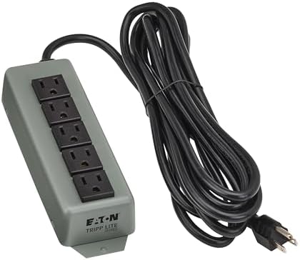 Eaton Tripp Lite Series 5-Outlet Heavy Duty Power Strip, Metal, Mountable (Wall Mount & Under Desk) 15ft Extension Cord, 15A Circuit Breaker, Industrial Garage Shop Work Bench Applications (602-15)