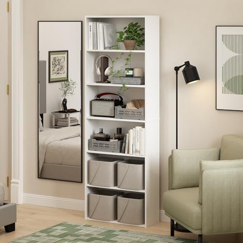 Furinno Jaya 6-Tier Book Shelf Set of 2, with Open Shelf, White