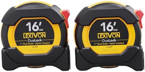 LEXIVON [2-Pack] 16Ft/5m DuaLock Tape Measure | 1-Inch Wide Blade with Nylon Coating, Matt Finish White & Yellow Dual Sided Rule Print | Ft/Inch/Fractions/Metric (LX-208)