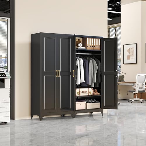 SteeLoong Metal Wardrobe Cabinet,Armoire Wardrobe Closet with Hanging Rod