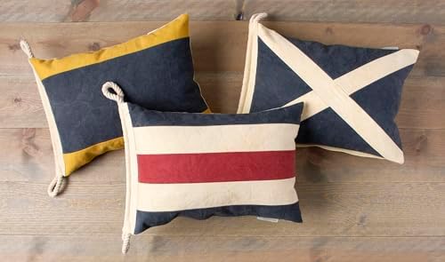 Primitives by Kathy Pillow with Decorative Cover, from Our Beach Collection displaying a Vintage Nautical Flag Inspired Design of The at Rest Flag Made with Durable Canvas