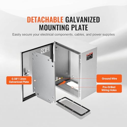 Steel Electrical Box 16" x 12" x 8" Electrical Enclosure Box 304 Stainless Steel Electronic Equipment Enclosure Box IP65 Weatherproof Wall-Mounted Metal Electrical Enclosure with Mounting Plate