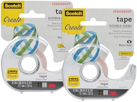 Scotch Create Double-Sided Permanent Tape, 1 Dispenser, 1/2 in x 300 in, Clear, Strong Double Sided Tape for Crafts (002-CFT) (Pack of 2)