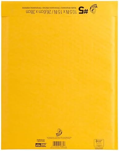 Duck Brand #5 Kraft Bubble Mailer, Manila, 10.5 inch x 15 inch, 25 Pack
