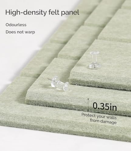 Large Cork Board, 12 Pack Felt Wall Tiles with Safe Removable Adhesive, Bulletin Board for Office, Pin Tack Corkboard for Quilting Design & Dart Wall Protector 48" x 36" - Sage