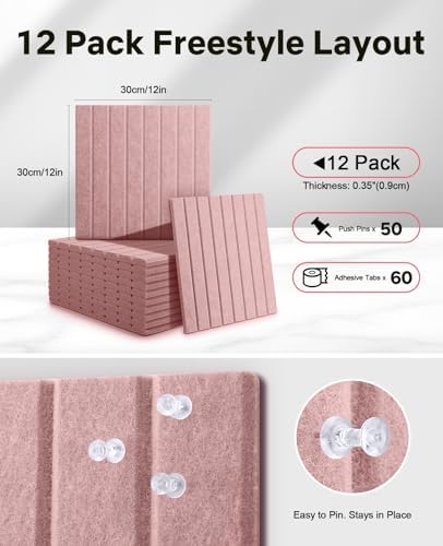 48" x 36" Large Cork Bulletin Board Tiles, Peel and Stick Felt Wall Panels for Vision, Message Center, Picture and Prayer Board for Office, Dorm, Room and Desk Decor(Pink)