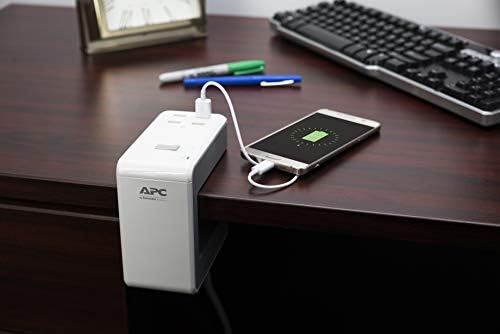 APC Desk Mount Power Station PE6U4W, U-Shaped Surge Protector with USB Ports (4), Desk Clamp, 6 Outlet, 1080 Joules , White