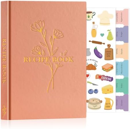 Lanpn Blank Recipe Book Cookbook to Write in Your Own Recipes, Waterproof A5 Empty Cooking Journal for 70 Recipes, Leather Cover Recipe Notebook with Stickers to Organize Your Family Recipes, Rose