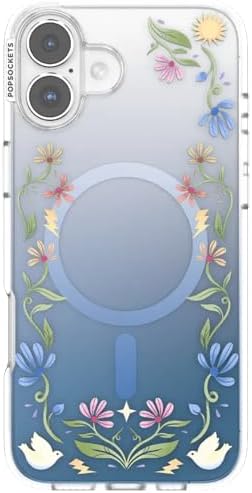 PopSockets iPhone 16 Plus Phone Case with MagSafe, Wireless Charging Compatible, Disney - Boho Wildflowers Blue