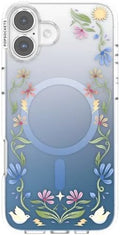 PopSockets iPhone 16 Plus Phone Case with MagSafe, Wireless Charging Compatible, Disney - Boho Wildflowers Blue