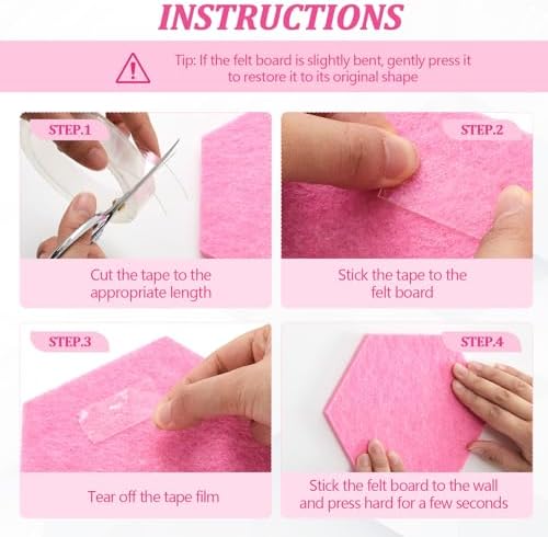 6.7 x 5.9 in 16 Pcs Hexagon Cork Board Tiles, Felt Pin Boards, Pink