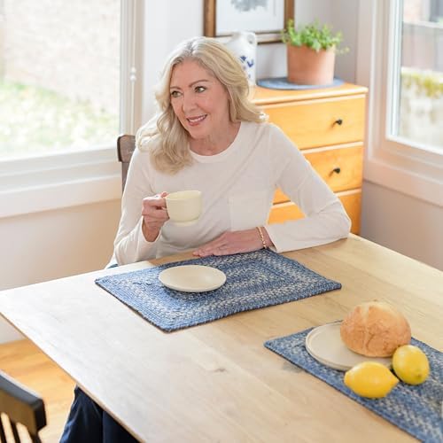 Homespice Denim Braided Placemats for Coastal Decor, Rect 13x19 Set of 6