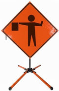 Traffic Roll-Up Sign Kit with Stand – Collapsible Safety Sign & Heavy-Duty Portable Stand, High Visibility, Easy Setup (Flagger Symbol, Reflective)