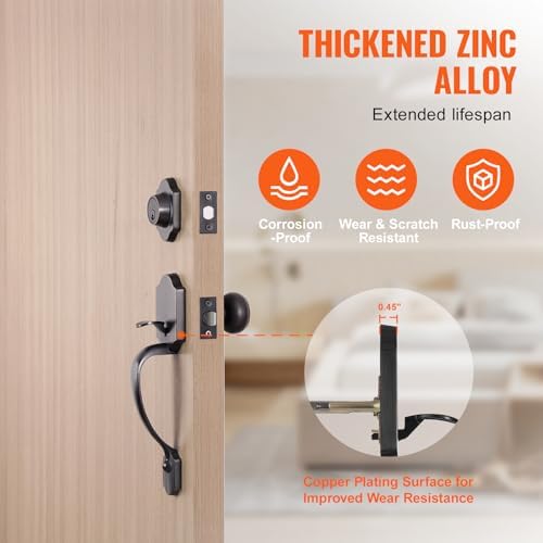 VEVOR Front Door Handle and Deadbolt Set, Front Door Lock Set with Interior Knob, Adjustable Hole Spacing Single Cylinder Handleset, for Right and Left Handed Entrance, Brushed Oil Rubbed Bronze
