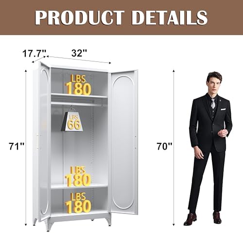 SteeLoong Metal Wardrobe Cabinet,Armoire Wardrobe Closet with Hanging Rod