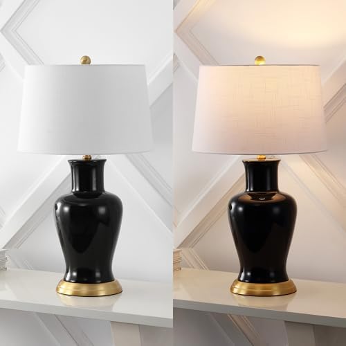 JONATHAN Y Julian Classic Ceramic Urn Metal LED Table Lamp 29", Black