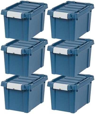IRIS USA 6-Pack 5 Gal Heavy Duty Lockable Storage Totes with lids, Navy
